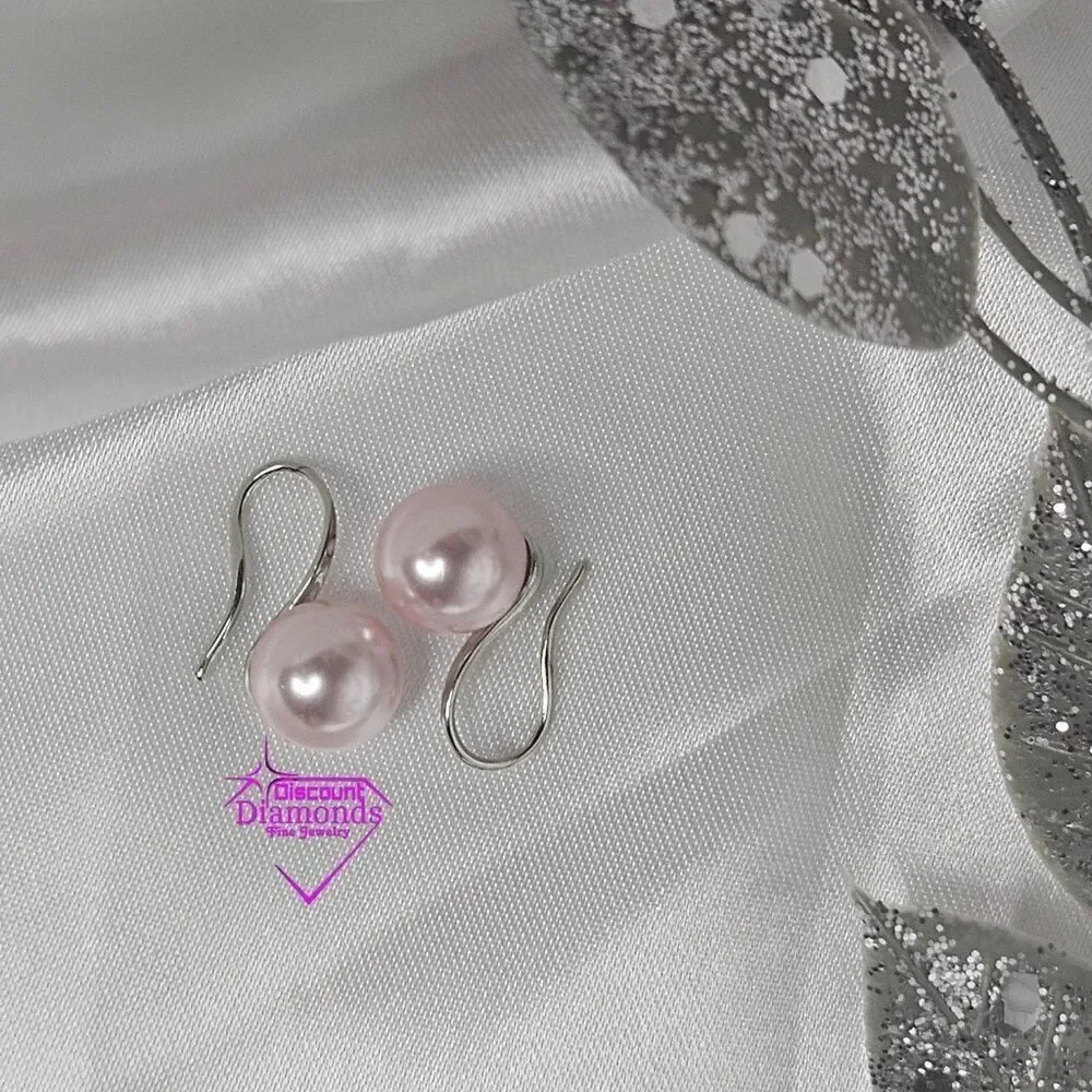 Pink South Sea Shell 8 mm Pearls Sterling Silver Hook Earrings